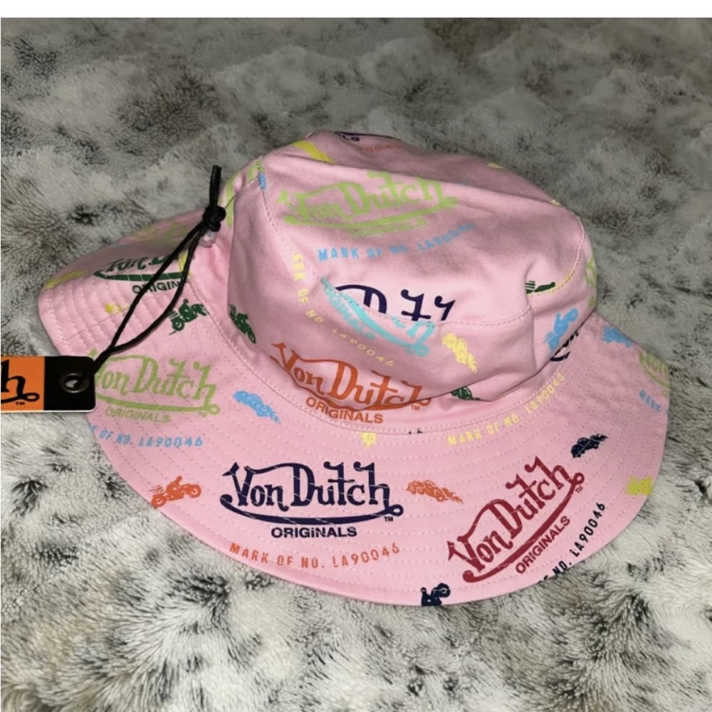 Von Dutch Pink Bucket Hat with Multicolor Print - Picture 2 of 7